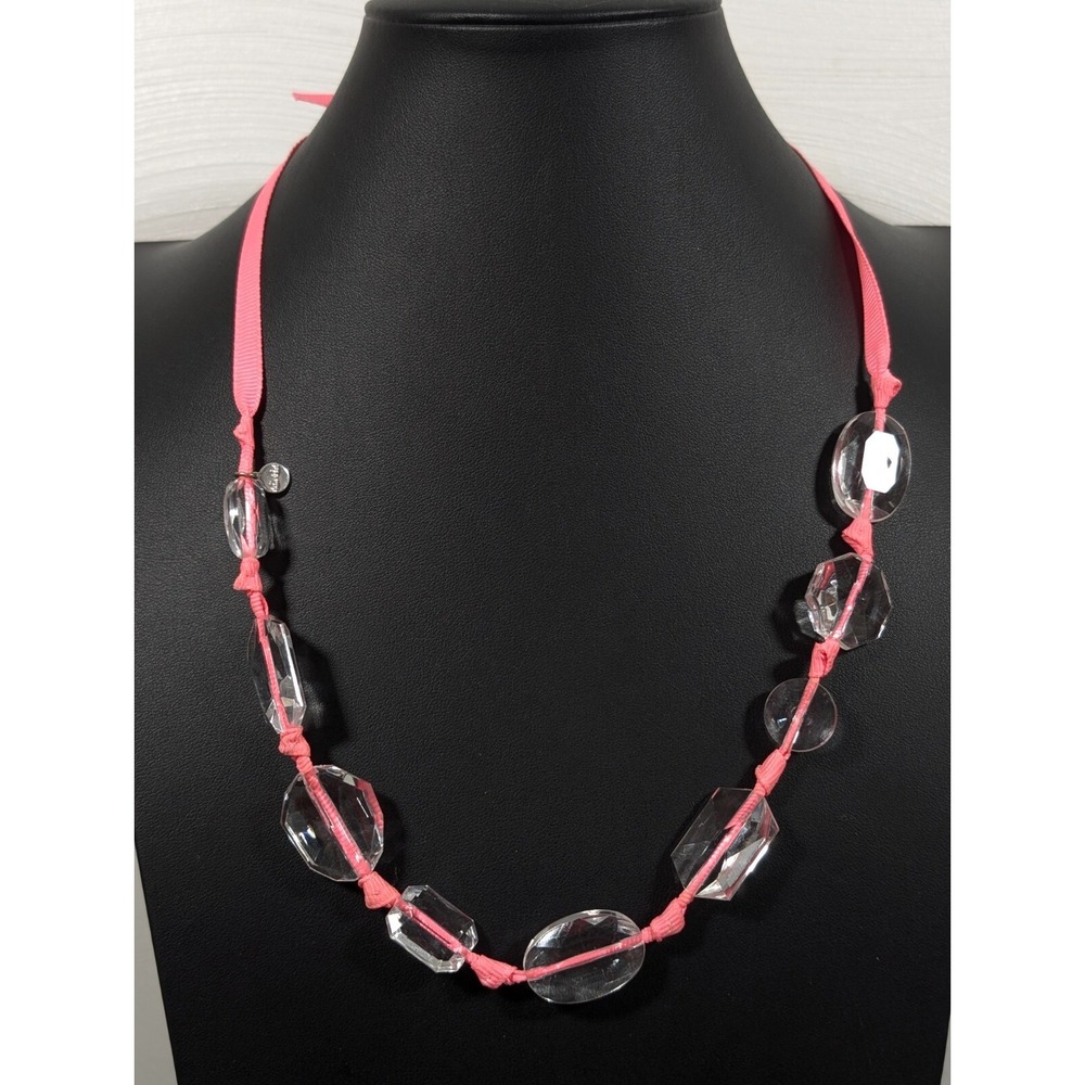 Stella & Dot Pink‎ Ribbon Clear Faceted Acrylic Bead Necklace Coastal Beach